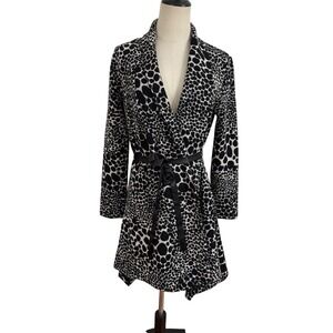 Vtg 90s Anes A Black White Animal Print Sweater Jacket Belted Sz S Metallic Y2K‎